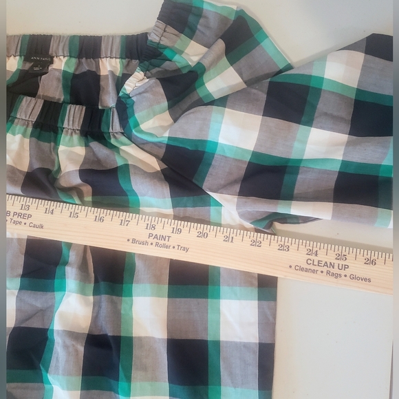 Ann Taylor Plaid Ruched Square Neck Top Size Large Black Green White Bra… - Picture 16 of 16